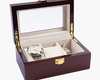 Cherry Wood 3 Slot Watch Case