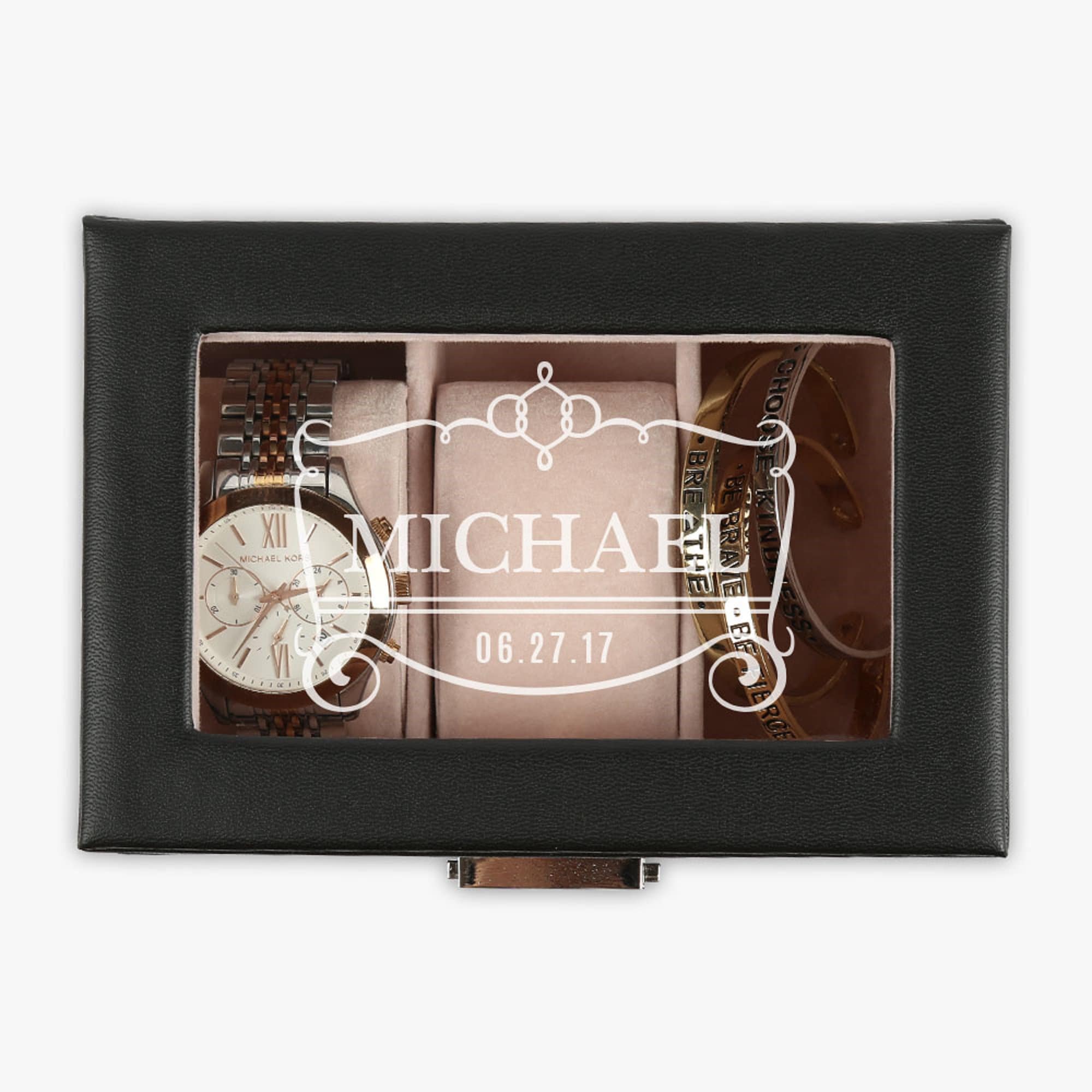 Faux Leather 3 Slot Watch Case