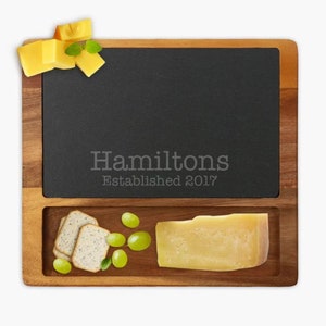 Personalized Cheese Slate Board w/ Acacia Wood Base