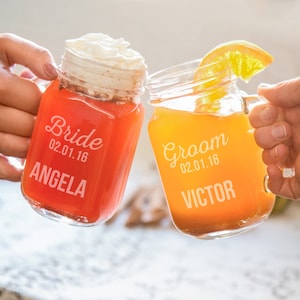 Tarros Mason personalizados para parejas con asa