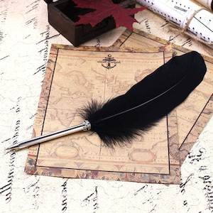 Black Ink Feather Quill Ballpoint Pen
