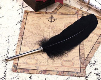 Black Ink Feather Quill Ballpoint Pen