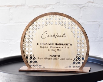 Custom Wood Bar Menu Sign: Round Wedding Drink Sign