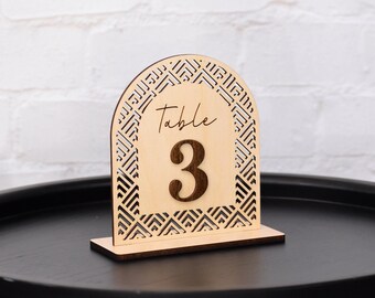 Geometric Arch Wood Table Numbers: Boho Wedding Decor