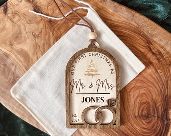 Personalized Mr and Mrs Ornament 2024 - 2025 | Our First Christmas Married | Personalized Newlywed Christmas Ornament | Gift Card Holder