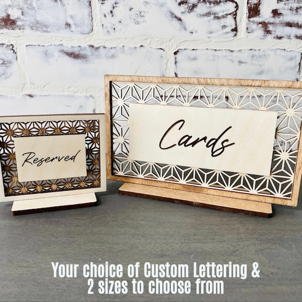 Custom Engraved Standing Wood Sign | Geometric Pattern Wedding Signs for Modern Wedding | Buffet Labels | Reception Food Sign | Boho Wedding