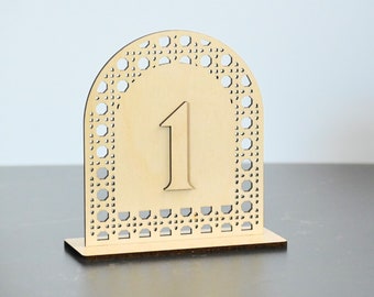 Rattan Arch Table Number Signs for Weddings and Special Events | Wood Table Numbers