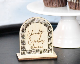 Custom Engraved Arch Food Signs | Grazing Table Signs | Wave Pattern Buffet Labels | Engraved Dessert Table Signs for Parties