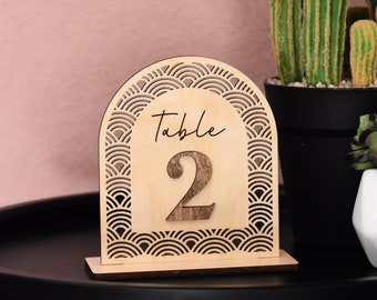 Arch Wedding Table Numbers: Laser Cut Japanese Wave Design