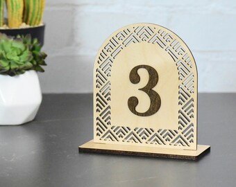 Geometric Arch Wood Table Number: Boho Wedding Decor