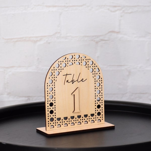 Arch Wedding Table Numbers Rattan Pattern | Arch Table Number Signs | Cane Rattan Sign | Desert Boho Wedding Wood Table Numbers