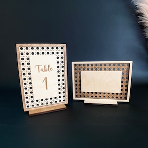 Custom Wooden Standing Sign | Wedding Table Numbers | Rattan Pattern Sign | Personalized Bar and Menu Standing Sign | Boho Wedding Decor