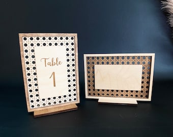 Custom Wooden Standing Sign | Wedding Table Numbers | Rattan Pattern Sign | Personalized Bar and Menu Standing Sign | Boho Wedding Decor