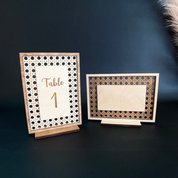 Custom Wooden Standing Sign | Wedding Table Numbers | Rattan Pattern Sign | Personalized Bar and Menu Standing Sign | Boho Wedding Decor