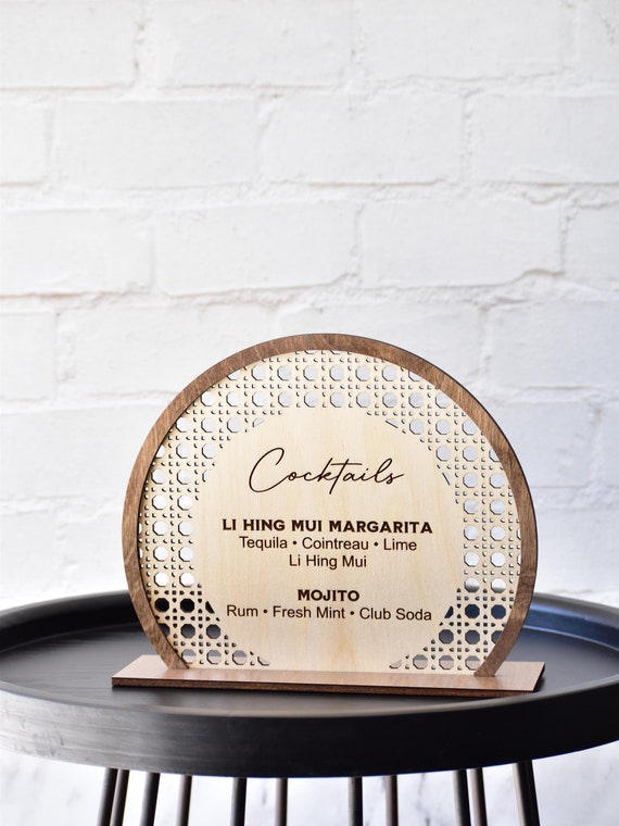 Custom Wood Bar Menu Sign: Round Wedding Drink Sign
