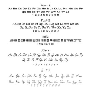 May include: Five different font styles are shown with the alphabet in uppercase and lowercase letters, followed by the numbers 0 through 9. The fonts are all handwritten and have a casual, informal style.