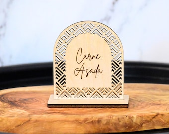 Custom Engraved Arch Food Signs | Grazing Table Signs | Wave Pattern Buffet Labels | Engraved Dessert Table Signs for Parties