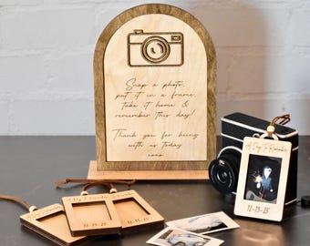 Personalized Photo Booth Frame Favors: Laser Engraved Baltic Birch Wedding Souvenir