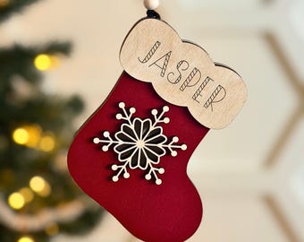 Personalized Stocking Ornament Gift Card Holder | Custom Wood Stocking Label | Gift Card Ornament