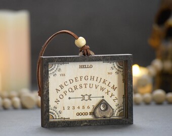 Mini Spirit Board Ornament with Sliding Planchette | Gothic Halloween & Christmas Tree Decoration | Shaker Ornament  | Spooky Holiday Décor