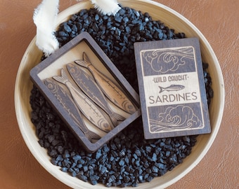 Handmade Wood Sardine Can Ornament: Coastal Christmas Tree Decor