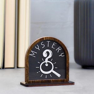 Mystery Book Genre Sign for Book Nook, Home Library & Bookshelves | Library Sign | Bookshelf Decor | Bookish Gift | Shelfie Signs