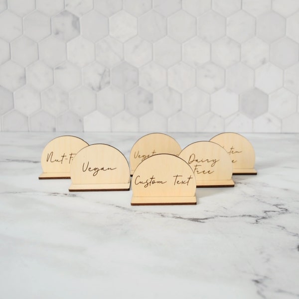 Wood Engraved Food Label Signs | Personalized Minimalist Wedding Place Cards | Grazing Table Signs | Custom Buffet Tags | Name Place Cards