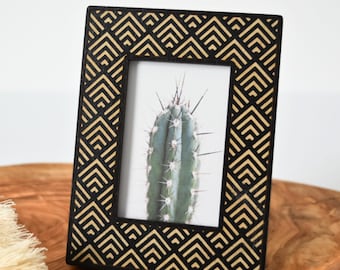Wooden Geometric Diamond Photo Frame Magnet and Standing | Fits Photos 2" by 3" | Modern Wood Picture Frame
