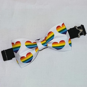 Adjustable Pre-Tied Rainbow Pride Hearts Bow Tie, Soft Cotton