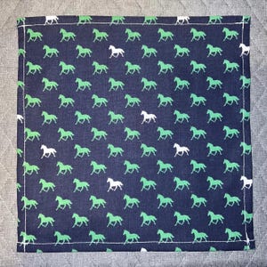 Navy and Green Derby Day Horses, Equestrian Pocket Square Made with Soft Cotton Fabric