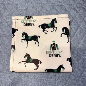 Derby Day Jockeys, Horses and Silks Pocket Square Made with Licensed Kentucky Derby Fabric, Soft Cotton