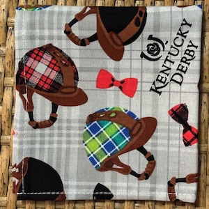 Derby Day Jockey Helmets Pocket Square Made with Licensed Kentucky Derby Fabric, Soft Cotton