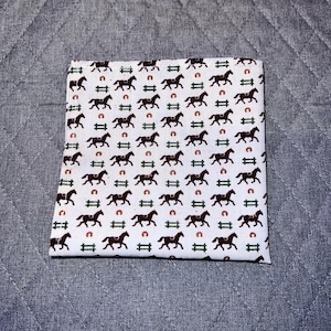 Derby Day Horses, Hurdles and Horseshoes, Equestrian Pocket Square Made with Soft Cotton Fabric