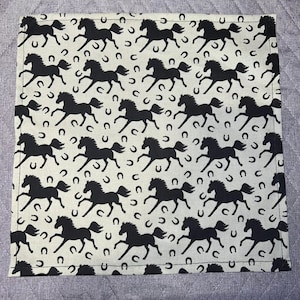 Derby Day Horses, Horseshoes, Equestrian Pocket Square Made with Soft Cotton Fabric
