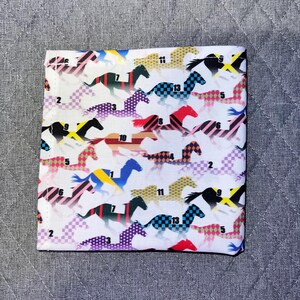 Derby Day Horses, Equestrian Pocket Square Made with Soft Cotton Fabric