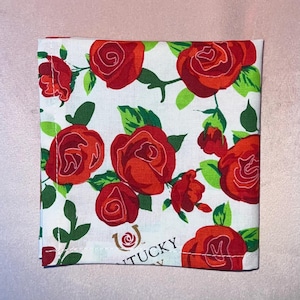 Derby Day Roses Pocket Square Made with Licensed Kentucky Derby Fabric, Soft Cotton