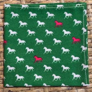 Green and Pink Derby Day Horses, Equestrian Pocket Square Made with Soft Cotton Fabric