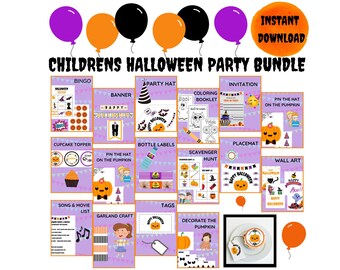 Childrens Halloween Party Bundle: 16 Individual Halloween Party Supply Printables - Ready to PRINT-A-PARTY At Home Today!