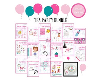 Childrens Tea Party Bundle: 16 Individual Tea Party Supply Printables - Ready to PRINT-A-PARTY At Home Today!