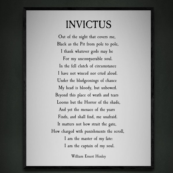 Invictus Poem on Framed Canvas Print by William Ernest Henley, Inspirational Saying Wall Art, Fathers Day Gift Idea, Gift for Him