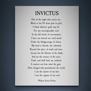 Invictus Poem Canvas: William Ernest Henley, Inspirational Wall Art