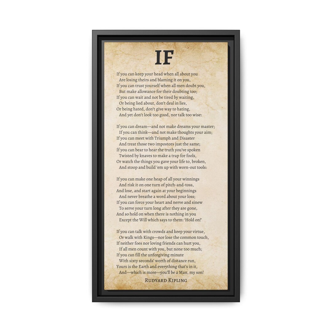 Rudyard Kipling If Poem – Parchment Framed Canvas – Father Son Gift ...