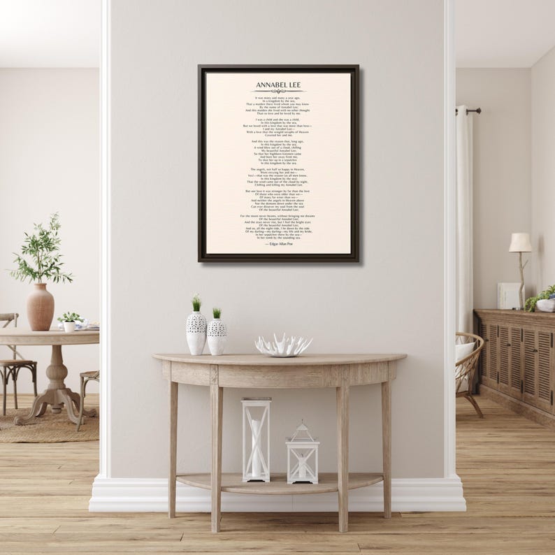 Console Poem Annabel Lee Poem Canvas, Edgar Allan Poe Wall Art, Gothic Romance ...