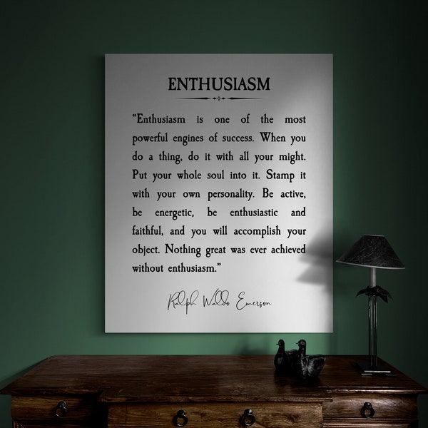 Ralph Waldo Emerson Quote, Enthusiasm, Graduation Gift, Literary Wall Art, Ready To Hang Canvas Gallery Wrap