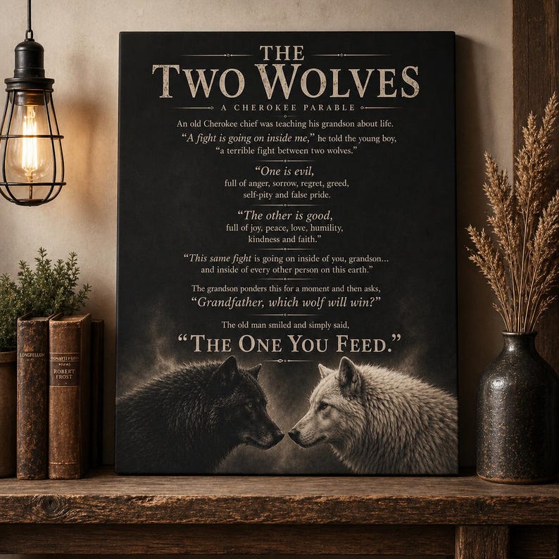 Parable Of Two Wolves Two Wolves Gallery Wrap Canvas, Cherokee Parable Wall Art ...