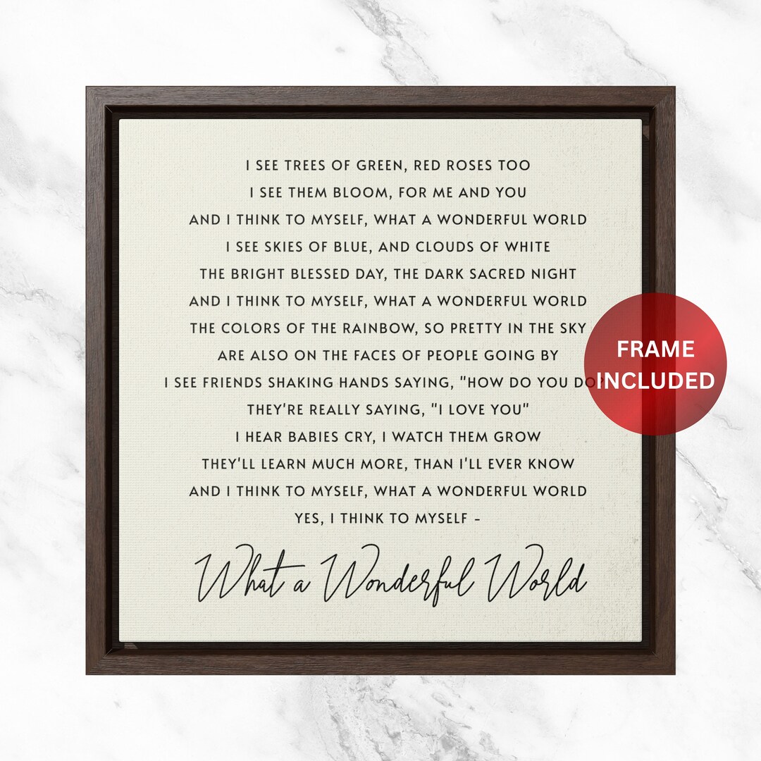 What a Wonderful World Song Lyrics, Louis Armstrong, Wood Framed Canvas