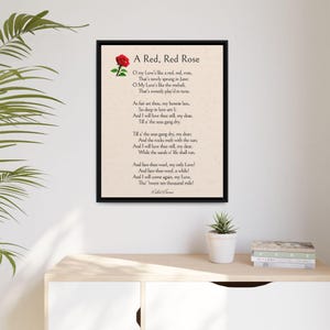 Framed Robert Burns Poem Art: A Red, Red Rose - Literary Gift