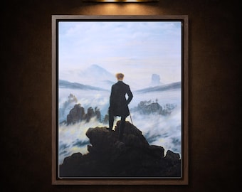Caspar David Friedrich Vandraren ovanför dimmans hav – Inramad canvasduk – Romantiskt konsttryck