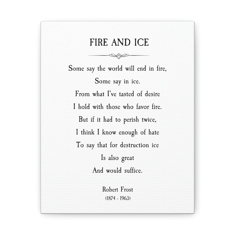 Robert Frost Poem Fire and Ice Literary Wall Art Famous Poem Not A Print Ready to Hang