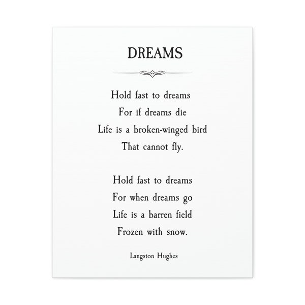 Dreams | Inspirational Poem by Langston Hughes | Literary Home Decor Wall Art | Not A Print - Ready To Hang Canvas!